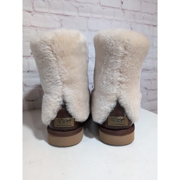 UGG Australia Boots Patten Shearling Cuff Women’s Sz 8 Dark Chestnut Leather - Picture 3 of 15